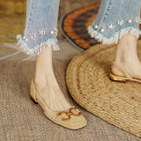 round gold detail square toe flat sandals