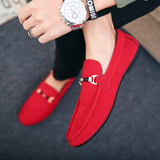 low heeled metal chain leather round toe loafers