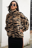 tiger print zip up teddy jacket