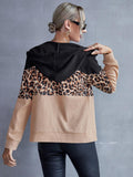 leopard color block waffle knit hoodie