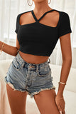 strappy neck cropped t shirt
