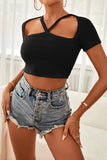 strappy neck cropped t shirt