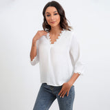 lace trim three quarter sleeve blouse
