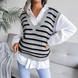 striped ribbed trim sweater vest