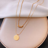 double layer gold letter round pendant necklace