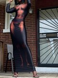 y2k 3d body print maxi dress