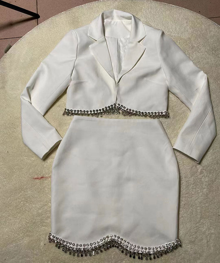 diamond tassel lapel jacket mini skirt two piece set