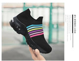 colorful stripes vulcanize breathable mesh sneakers