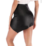 splicing faux patent leather mini skirt