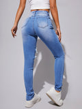 high waist ripped wash pencil streetwear jeans