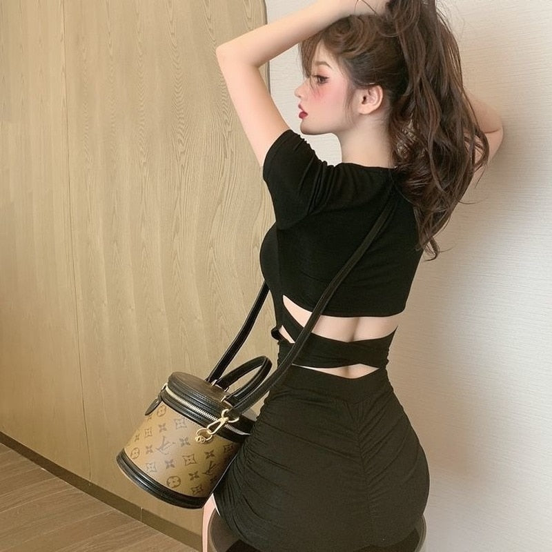 mesh ruched short sleeve casual dress