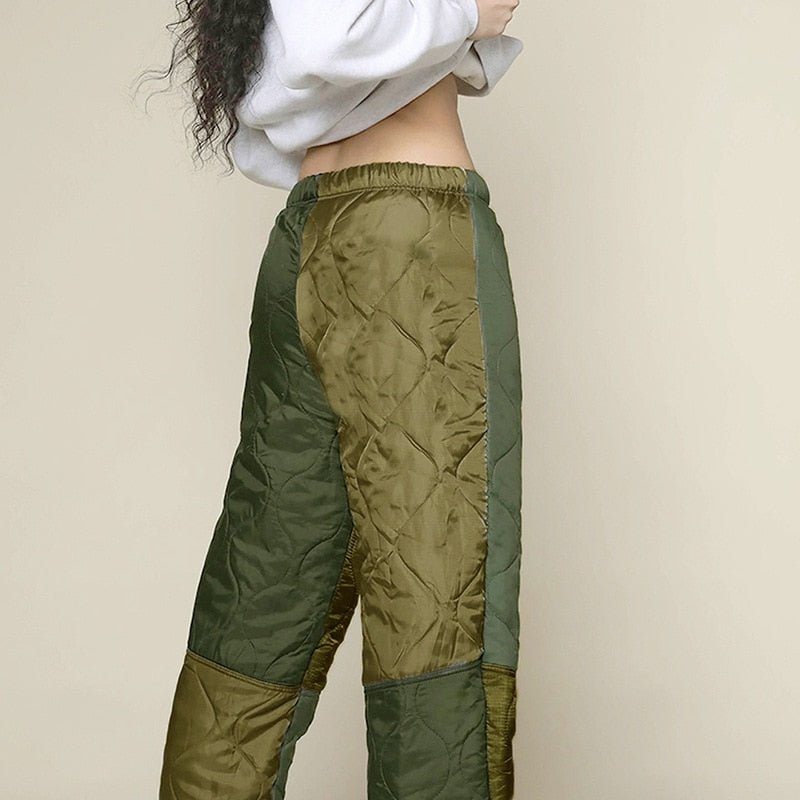 quilted puffy patchwork straight leg pants