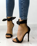 suede bowknot high heel sandals