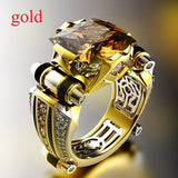 metal gold color inlay yellow stone zircon punk ring