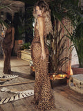 backless leopard print suspender dress