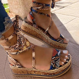 snake skin pattern strappy platform sandals