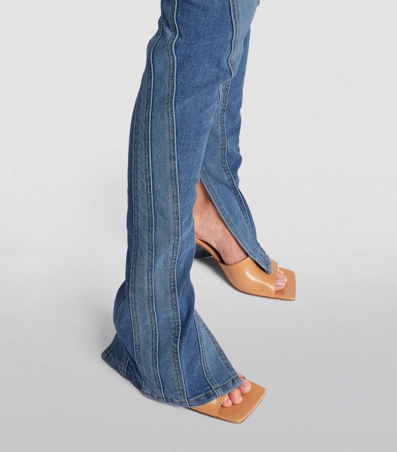 slim patchwork contrast color split flared jeans