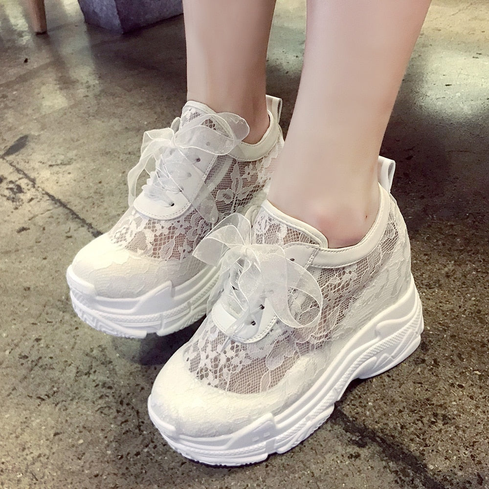 mesh lace platform sneakers