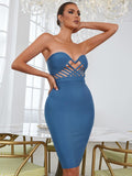 cross hollow out strapless midi bandage dress