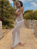 crochet knitted see through net cover up dress