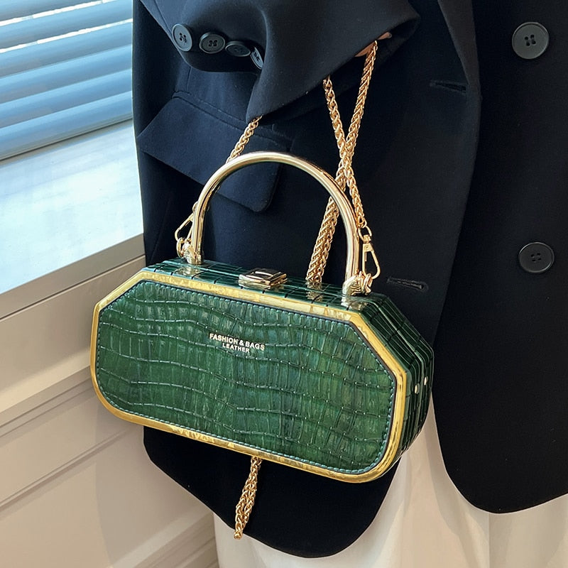 stone faux leather box handbag