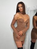 mesh sleeves with lined padded hooks corset dress