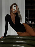 lace up plunging long sleeve bodysuit