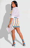 print tie hem shirt and draped a line paisley stripe skirt