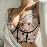 floral lace brassiere french embroidery lingerie set