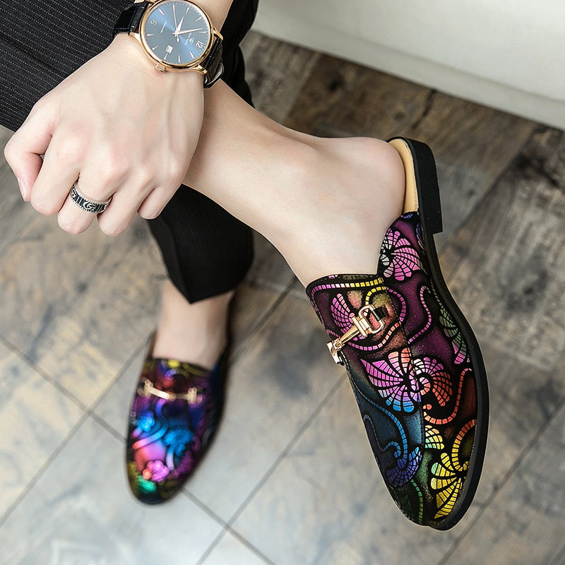 multicolor leather half midheel loafers