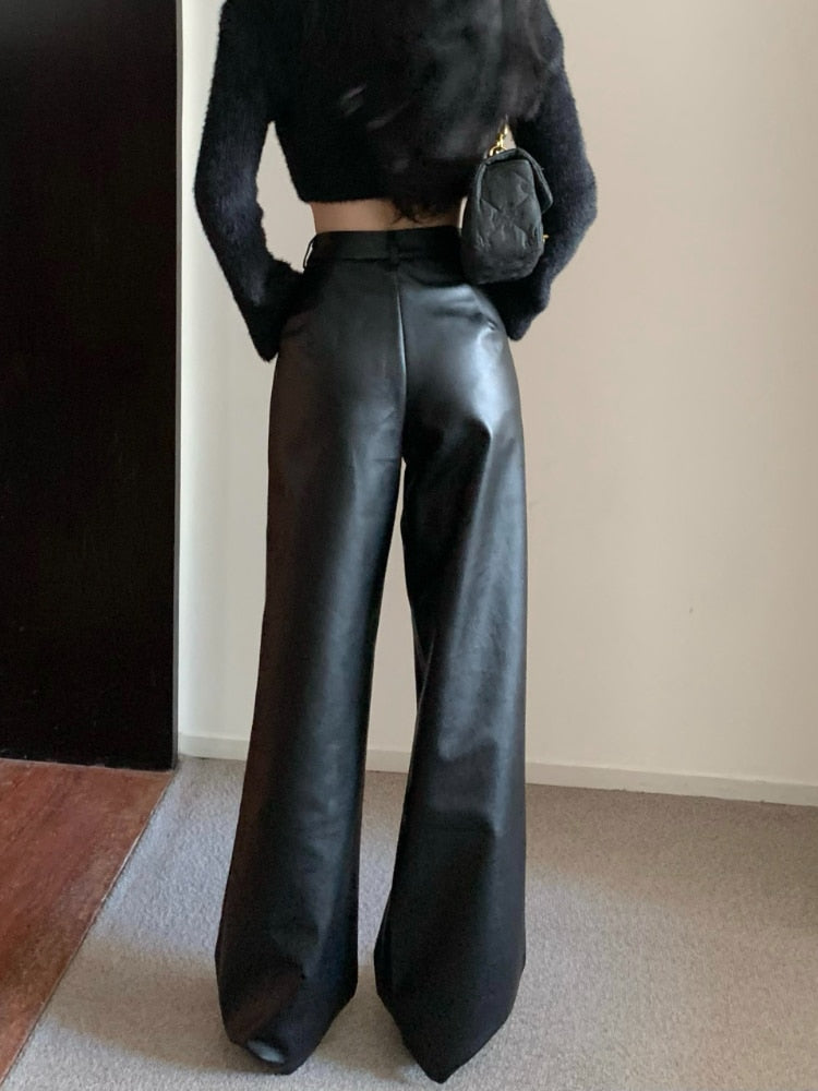 y2k leather baggy straight pants