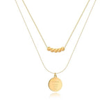 double layer gold letter round pendant necklace