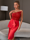 inclined tube style strapless ruffle sequins night dress