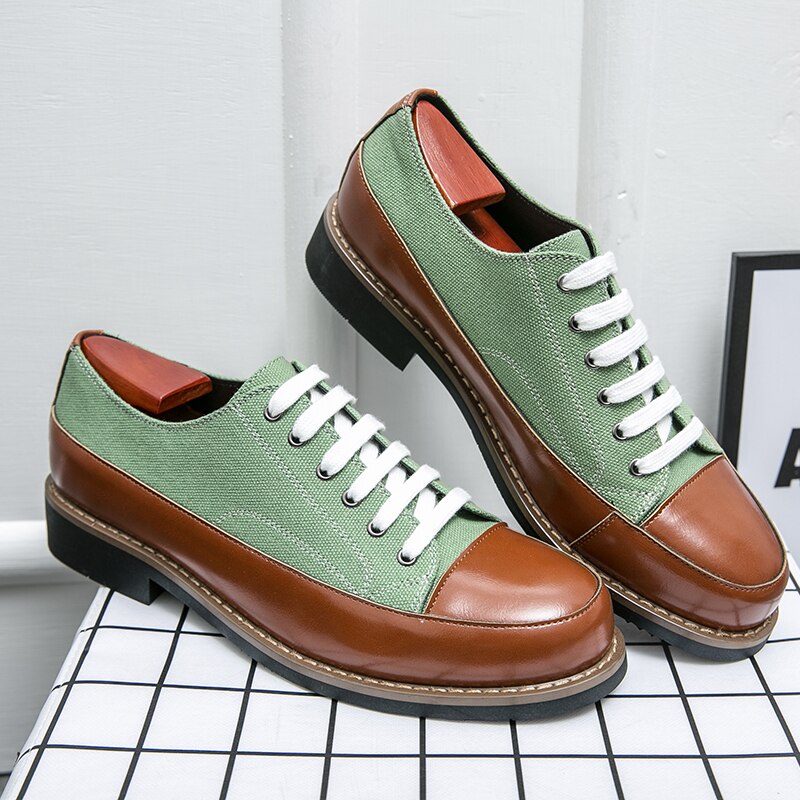 patchwork leather low heel platform loafers