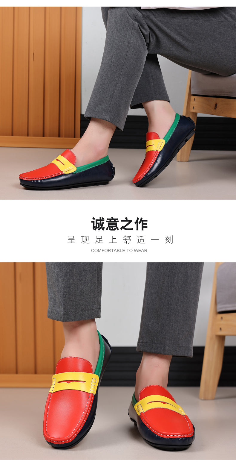 handmade genuine leather mixed colors loafers