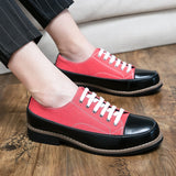 patchwork leather low heel platform loafers
