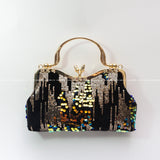 contrasting colors sequins chain velvet handbag