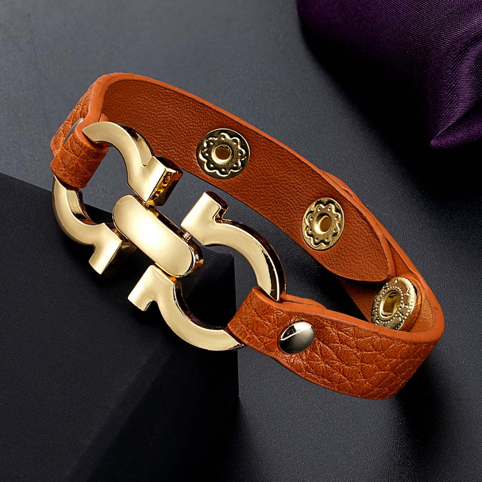 geometric pu leather gold alloy buckle bracelets