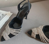 glitter rhinestones silk slingback pump heel