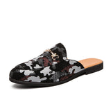 abstract print leather half slip on shoes
