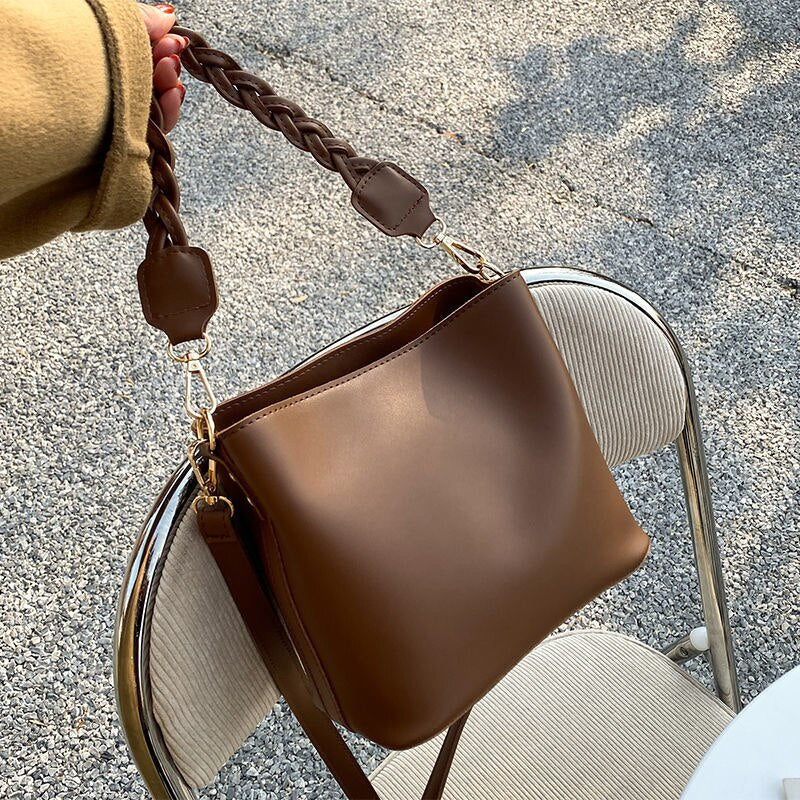 braided design square pu leather crossbody bag