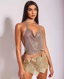shiny rhinestone tank top matching mini skirt