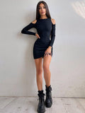 lace up hollow out long sleeve mini dress