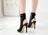 pu peep toe buckle hollow out high heels ankle boots