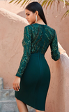 elegant sequin pattern o neck mesh empire waist bodycon dress