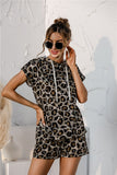 leopard print hoodie shorts set