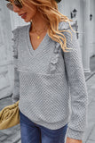 ruffle shoulder waffle pullover