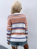 striped rib knit round neck sweater