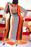 Casual Striped Split Joint Hooded Collar Straight Plus Size Dresses