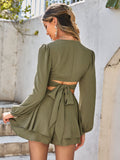 cutout tie back plunge layered romper
